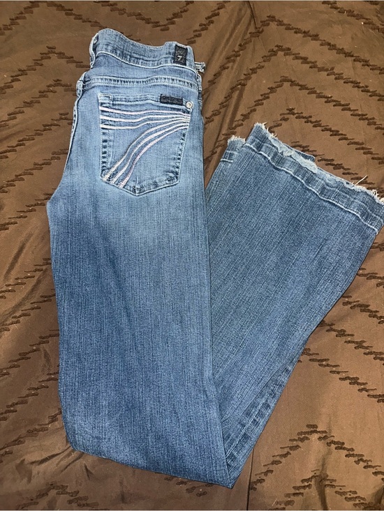 7 For All Mankind Denim - 7 For All Mankind Light Blue Wide-Leg Jeans with Frayed Hem